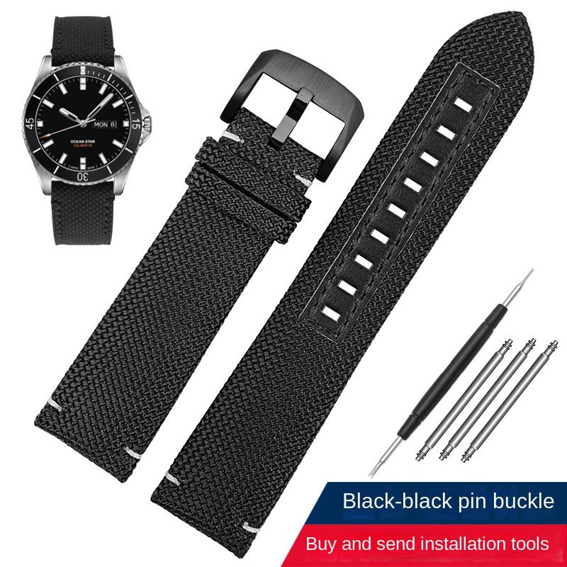 Herren Sport-Armband für Mido M026.629 M026.430 Ocean Star Pilot Nylon-Gewebe Echtleder Unterseite Uhrenarmband 22mm Zubehör