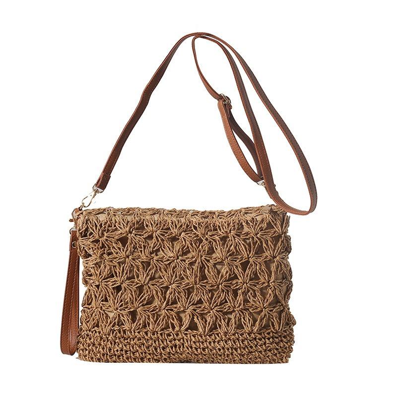 

New straw bag shoulder messenger bag handwoven bag large capacity small square bag beach bag women s handbag zipper