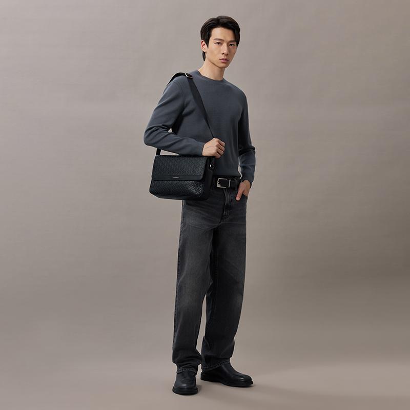 Calvin Klein Logo Monogram Embossed Crossbody Bag Men Shoulder Bag Space-Black 4D3318G-UB1