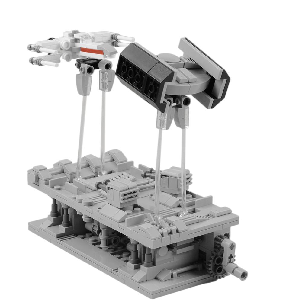 Gwiezdny Film MOC Ręcznie Nakręcany Statek Kosmiczny Myśliwiec X-Wing Bombowiec TIE Bieg w Okopach Pościg DIY Klocki Zabawki Dla Dzieci Prezent