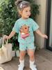 Girls Summer 2 Piece Set Cute Capybara Animal Print Short Sleeve Top And Shorts Casual Outfit For Kids Daily Wear
