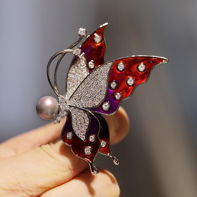 Bo Xin Yun High-end Enamel Pearl Butterfly Brooch for Qipao and Outerwear