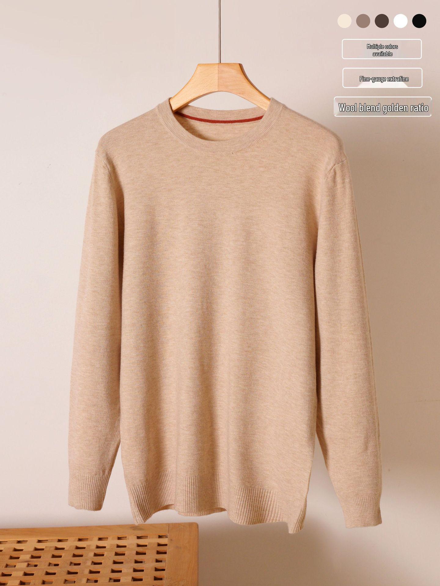 

Men s Casual Round Neck Knit Wool Sweater - Autumn/Winter Solid Color Pullover Base Layer Top. 3XL