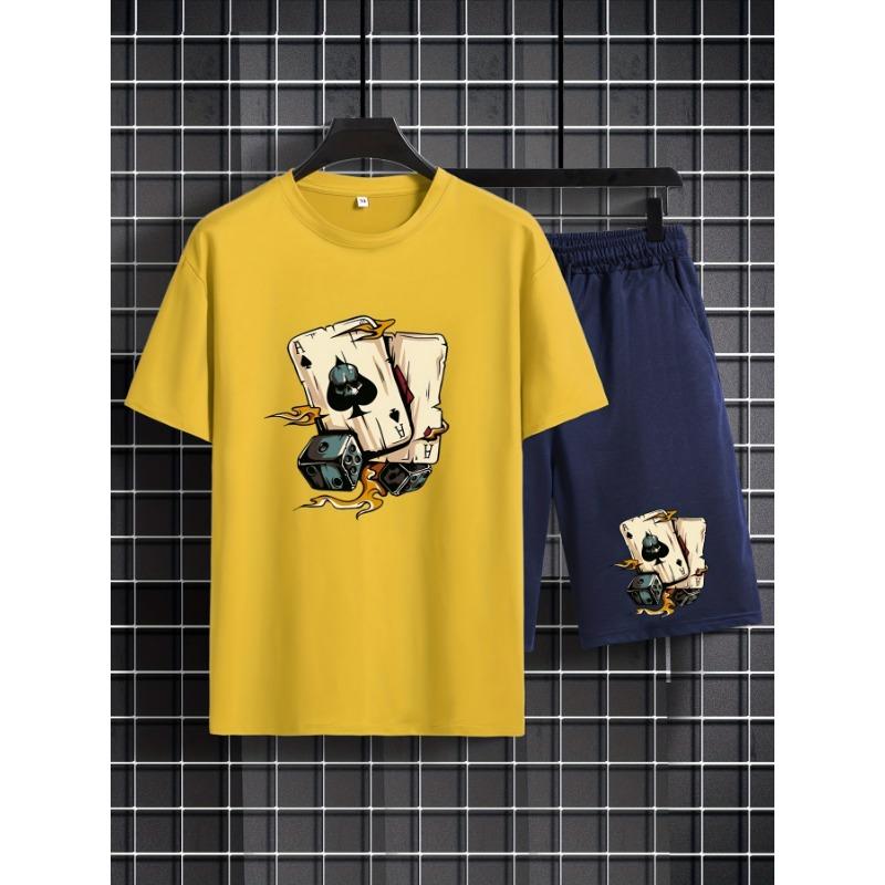 Summer Outdoor Men's Dice Spade Set Comfortable Casual Round Neck T-shirt Loose Short Men's Fashion Sports Summer Children's Set