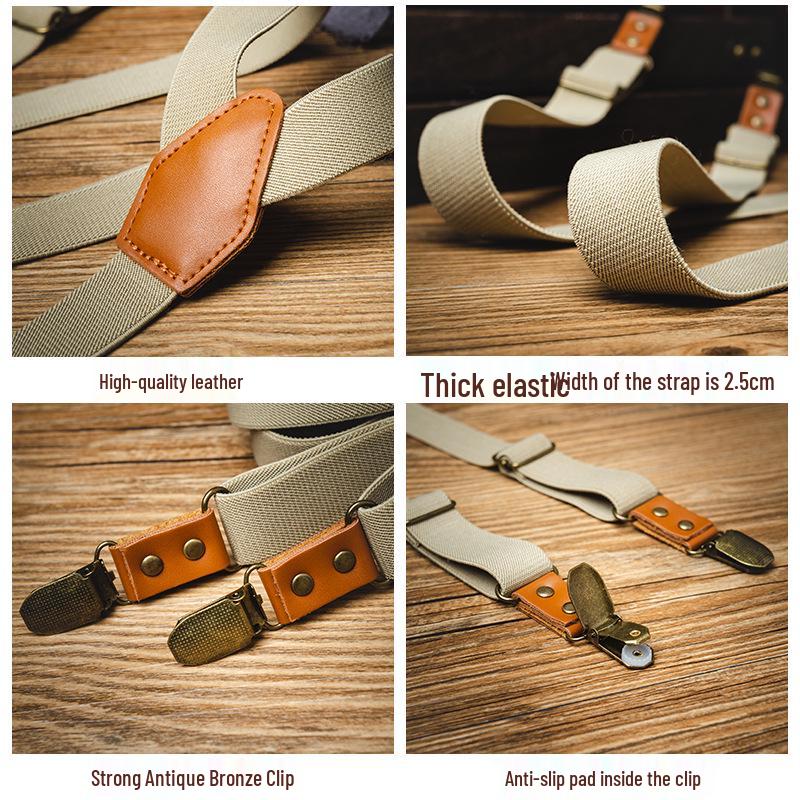 Retro British Y-Shaped Elastic Suspenders with Three Clips for Adults - Trendy and Versatile.