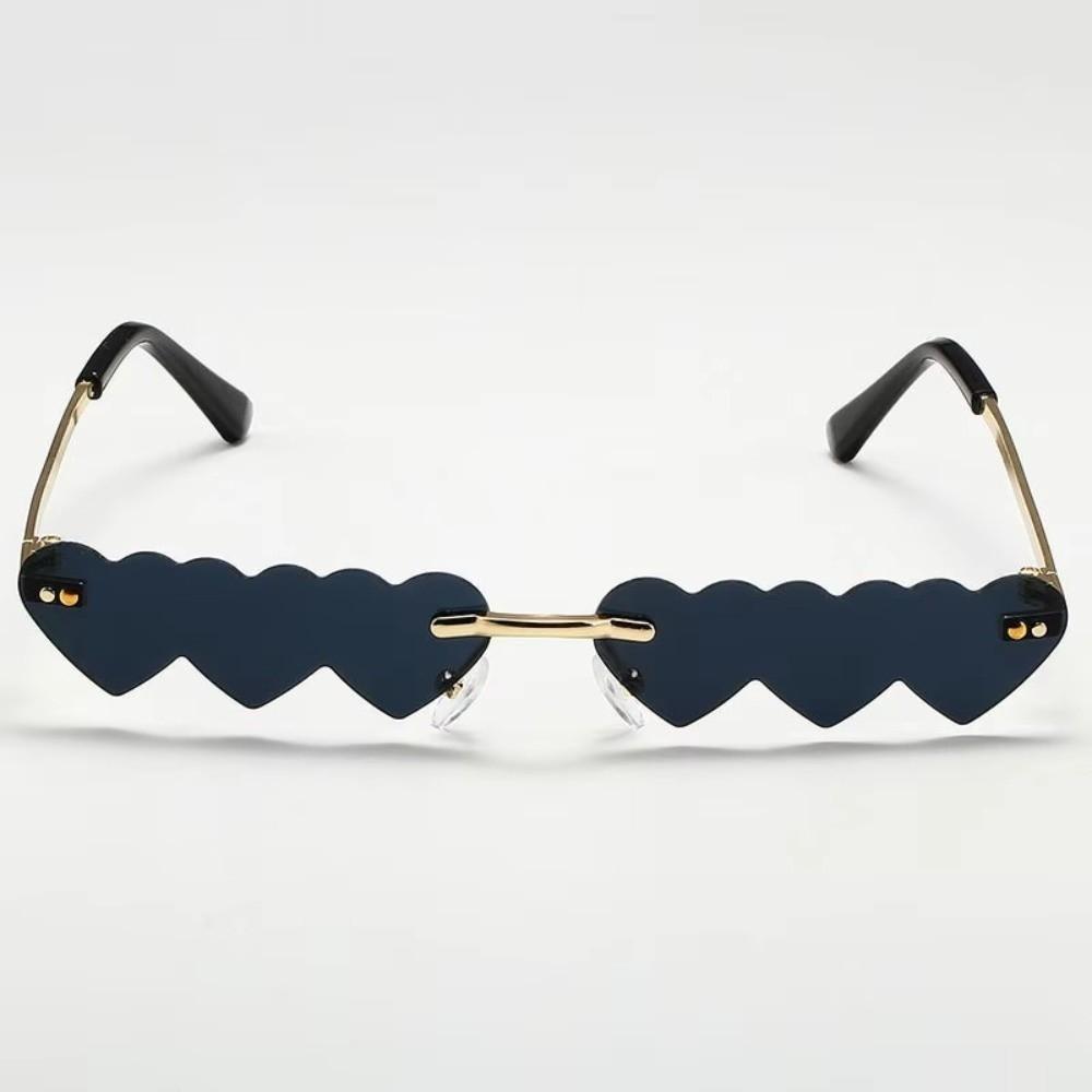 Trendy Love Heart Shaped Rimless Sunglasses UV400 Fancy Accessories Party Shades Eyewear Metal Frame Sun Glasses Women Men