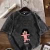 Korean Meme Washed Black Tees Cute Hangeul Baby Bear and Worker Prints for K-Culture Fans Women Clothing