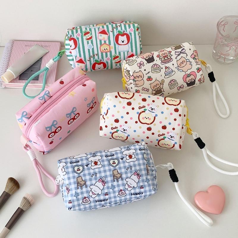 Creative Student Cosmetic Pouch With Cartoon Design Portable Hand Carry Water Resistant Polyester Makeup Organizers For Teens Women Daily Use