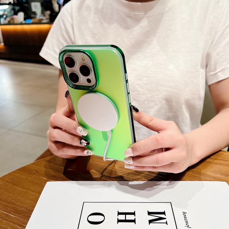 For Iphone 15 14 13 12 Pro Max Shockproof Wireless Charge For Magsafe Magnetic Slim Pc Hybird Tpu Plain Color Phone Case Cover