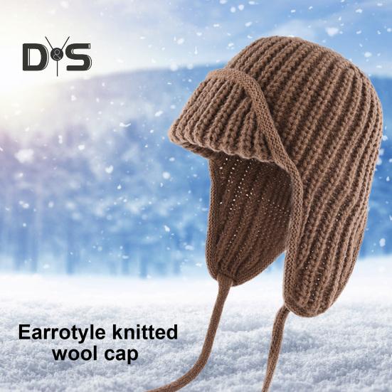 Унисекс зимняя шапка вязаная толстая теплая ветрозащитная однотонная защитная шапочка — фото 6