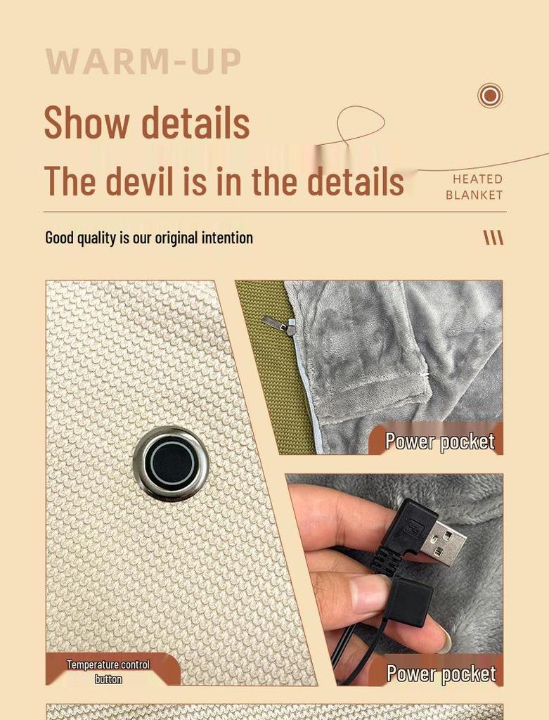 Portable Electric Graphene Heated Shawl Blanket - Mobile Charging for Winter Warmth