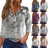 Dam T-shirt Tee Tryck Knapp 3/4 Ärm Tunika Vardaglig Helgmode Basic V-ringad Vanlig Topp