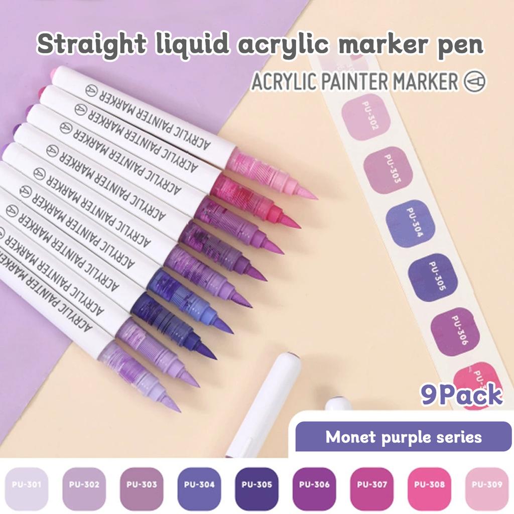 9pcs/box Acrylic Soft-head Marker Pen Art Painting Can Stack Colors Watercolor Pen Set School Student Stationery Supplies