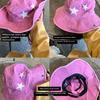 Windproof Vintage Washed Denim Hat Wide Brim Sunscreen Western Cowboy Hats Five-pointed Star Embroidery Drawstring Adjustable
