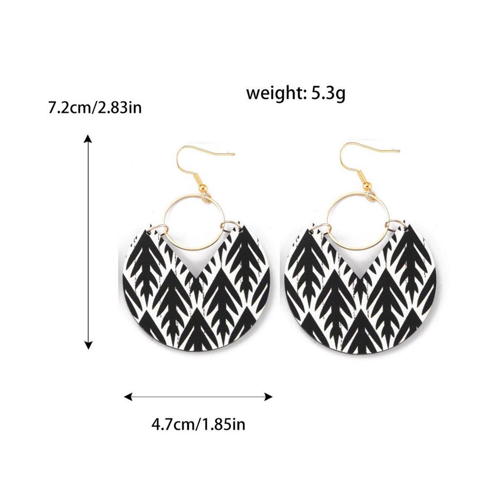 Retro Bohemian Double-Sided Geometric Pattern Wooden Earrings for Women