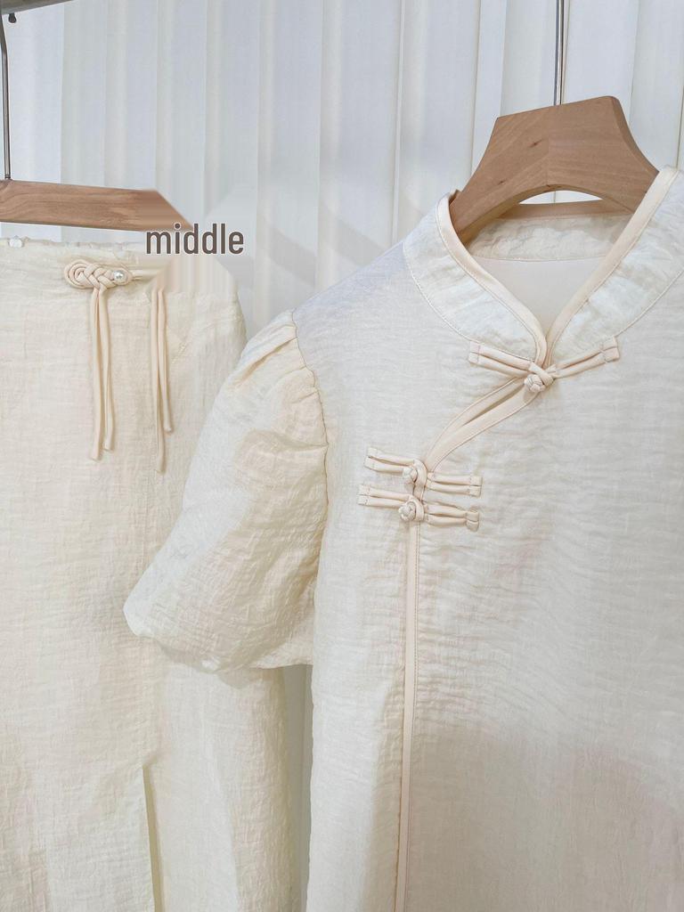 2023 Sommer Damen Modernes Chinesisches Cheongsam-Anzug in Weiß
