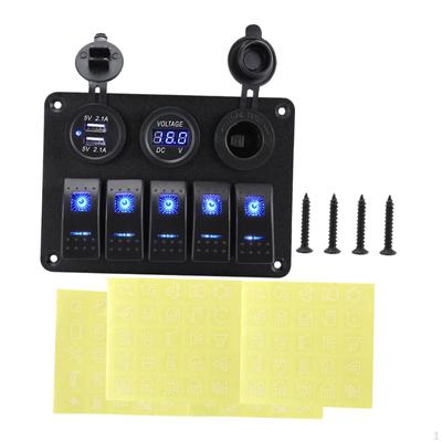 5 Gang Marine Rocker Switch Panel Sturdy Waterproof Accessories for Car Blue