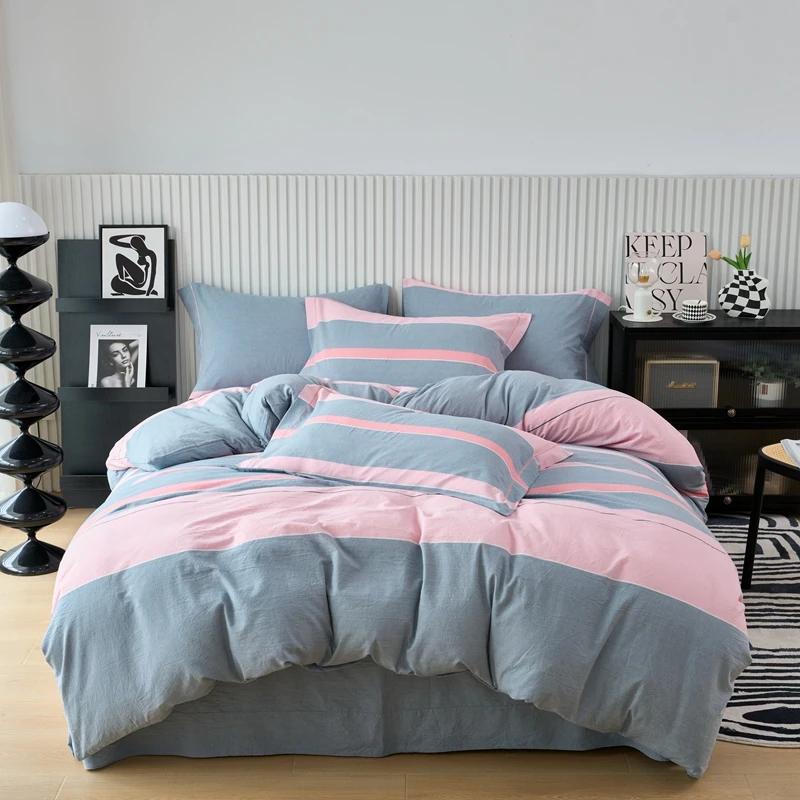 New Cotton Quilt Cover Plaid Yarn-dyed Washed Single Douvet Bed 160x210 220x240 Skin Friendly Comfortable Large Size Bedding
