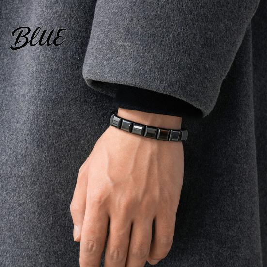 Bracciale Comfort da Uomo Regolabile Banda Nera di Pietra Gallica Superficie Liscia
