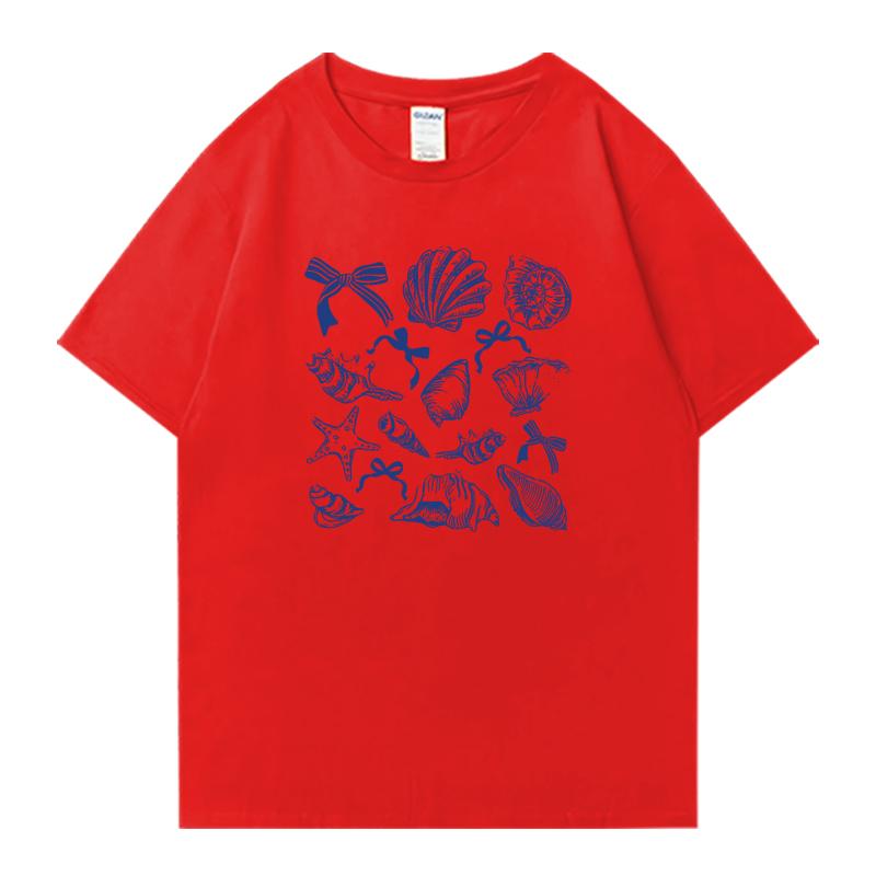 Hot sale Women's Ocean Animal Conch Bow Pattern Oversized t-shirt Unisex Cotton Men Women Casual short sleeve t-shirt Summer Top