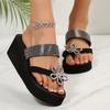 Fashion Brand Designer Glitter Flower Wedge Heels Slippers Silver Glitter Strap Clip Toe Slippers Women 2025 Summer Sexy Beach Sandals