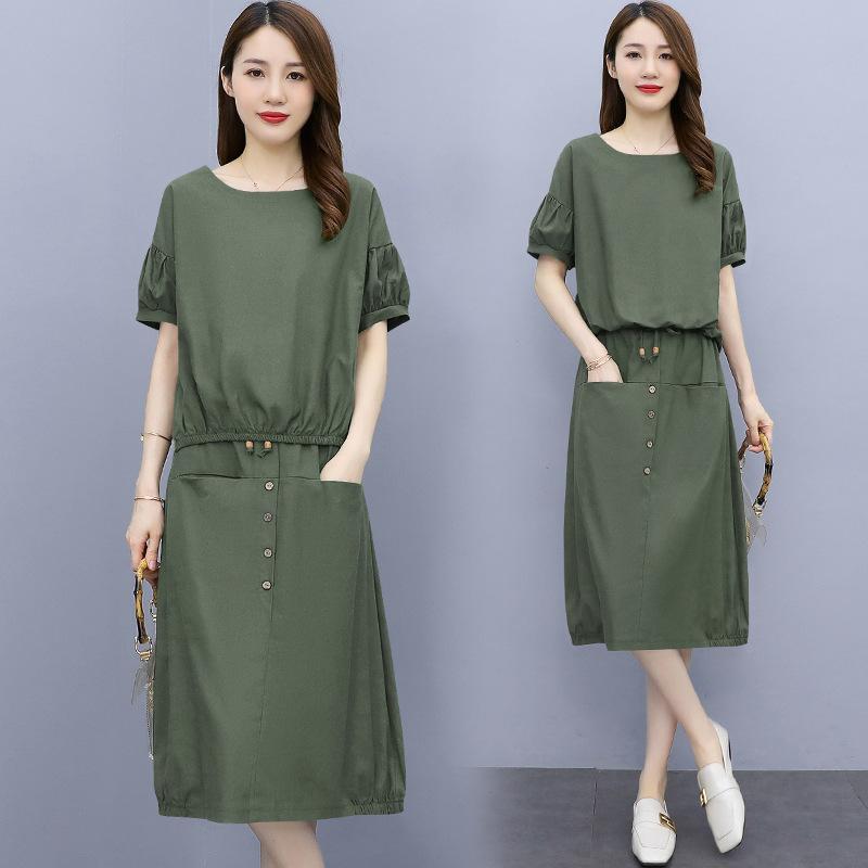Dress Women's Summer Plus Size Women's Two-piece Loose Linen Suit Skirt