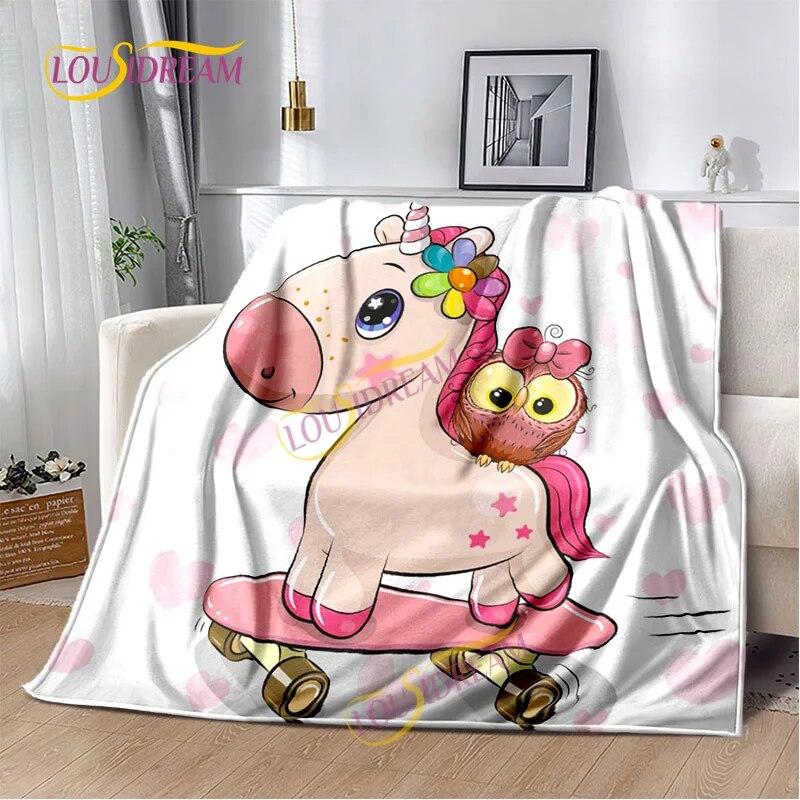 Einhorn-Cartoon, waschbare Decke, Nickerchendecke für Kinder, vier Jahreszeiten, Sofa, Bett, warme Decke, anpassbar, personalisiertes Geschenk.
