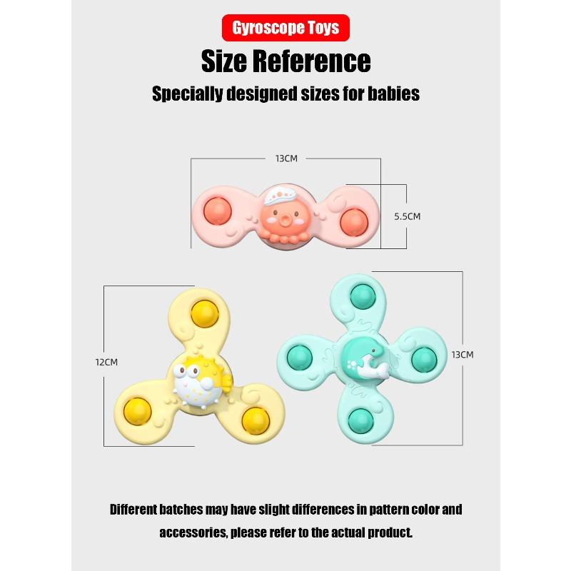 3Pcs Suction Cup Spinning Cartoon Animal Spinner Toys Kids Window Baby High Chair Table Bath Travel Toy Gift