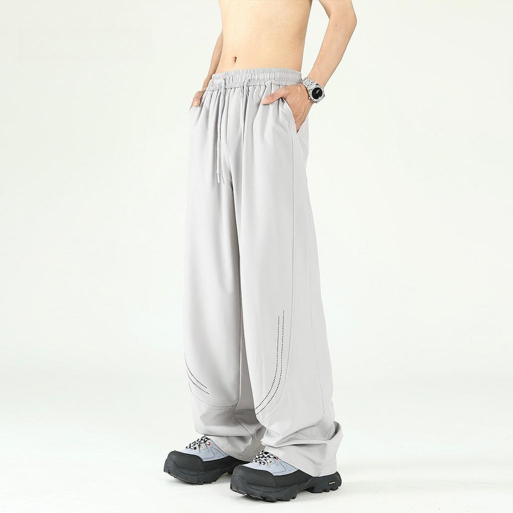 Khaki Quick-drying Ice Silk Cool Pants Men's and Women's Summer Thin Breathable Quick-drying Sports Scimitar Wide-leg Casual Pants