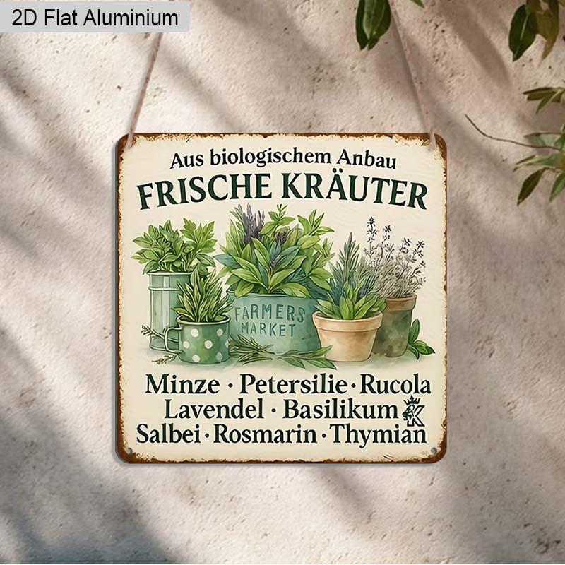 

2D Flat Rustic Plant Aluminum Plaque, Wall Decor for Kitchen Cafe Farmhouse, Ideal Gift for Cooking & Gardening Lovers 20*20cm/7.87*7.87Inch