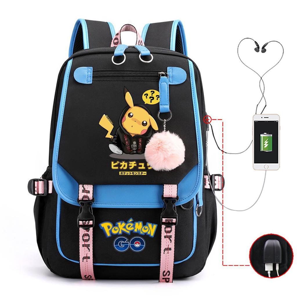 Contrasting Color Neutral Universal Schoolbag Cute Cartoon Print Primary And Secondary School Students Spine Protection Double Shoulder Usb Backpack