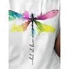 European Size Casual T-Shirt with a New Design, Featuring a 3D Dragonfly Art Print And Letters, Short Sleeves, And a Round Neckline for Women