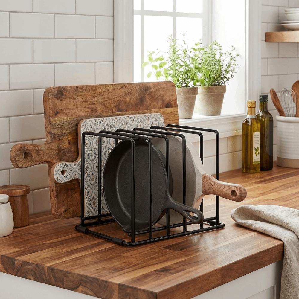 Heavy Duty 5 Slots Divided Rack Rust-Resistant Metal Dish Rack Cutting Board Storage Rack  Cabinet