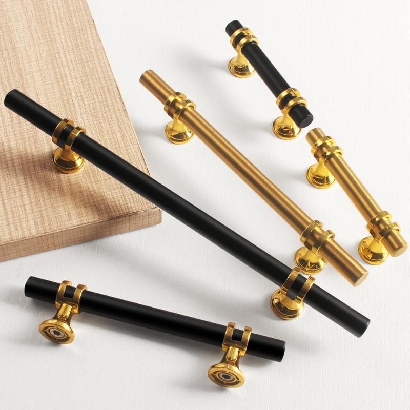 Modern Black Gold Cabinet Handles - Solid Drawer Knobs For Kitchen Furniture With Zinc Alloy Material