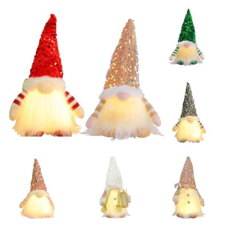 Glowing Gnome Christmas Xmas Light Up Doll Sequin Faceless Dwarf Led Decor