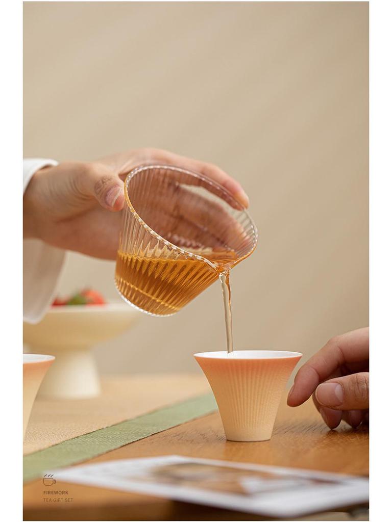 Gradient Fireworks Blooming Gaiwan Teacup Set - High-end Ceramic Kung Fu Tea Set with Gift Box for Spring Festival Souvenir