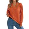 Women's Fashion Casual Loose V Neck Hollow Solid Color Long Sleeve Sweater Pullover Top