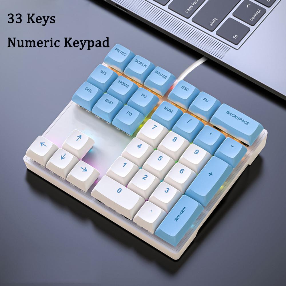 Multi-Color 33-Key Numeric Keypad with Lights Shaft Wired Mechanical Keyboard for Finance Business Laptop Computer Accessories