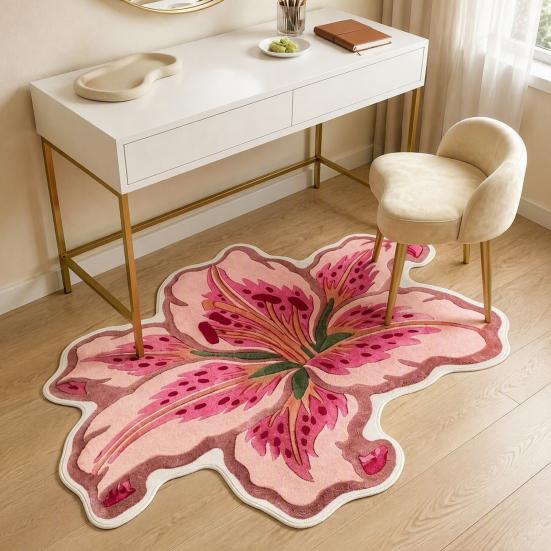 Modern Home Decor Mat Lily Shape Floor Mat, Absorbent Velvet Rug for Bathroom And Entrance, Non-slip Decorative Flower Bedroom Dressing Table,