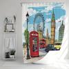 London Cityscape Shower Curtain - Red Phone Box, Big Ben, Ferris Wheel Design, Anti-Mold,Durable Fabric for Bathroom Decor