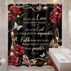 Red Rose And Butterfly Shower Curtain With Inspirational Bible Quotes Water Resistant Fabric Religious Faith Decor Elegant