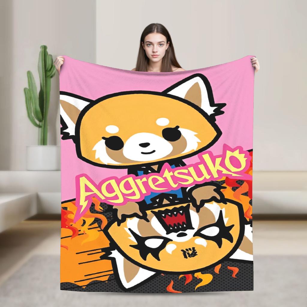 Cartoon Cute Aggretsuko Graffiti  Blanket Quality Warm Soft  Bedding Throws Winter Picnic Couch Chair Sofa Bed Graphic Bedspread