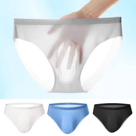 Summer Ultra-Thin Ice Silk Sexy Men Briefs Translucent Low-rise Seamless 3D U Convex
