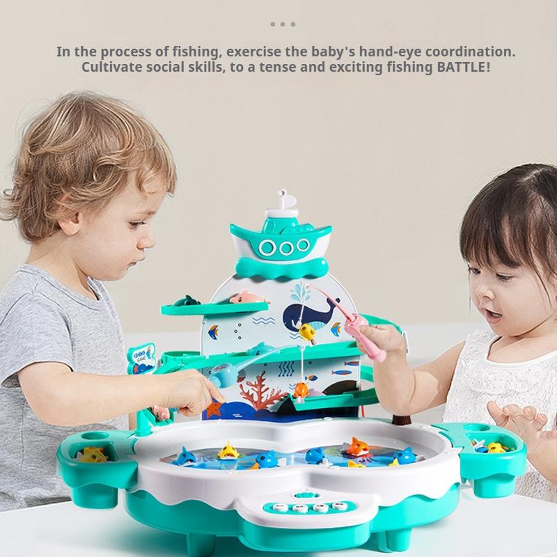 Children's Toys Puzzle Rechargeable Magnetic Fishing Table Slide Game Music Rotating Disc Parent-child Interactive Learning Gift