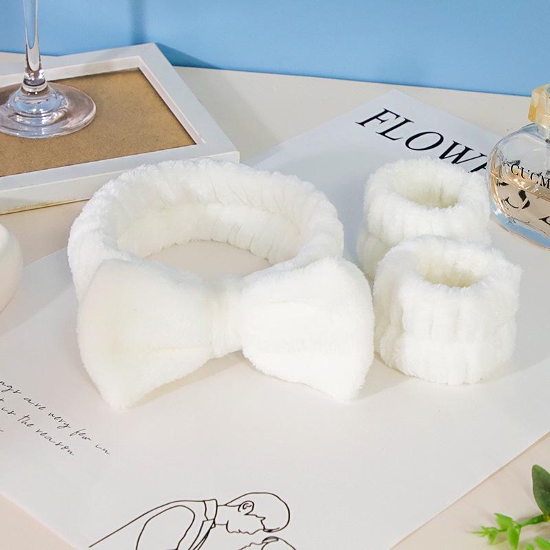 Coral Fleece Bowknot Hairband & Wristband Set for Women