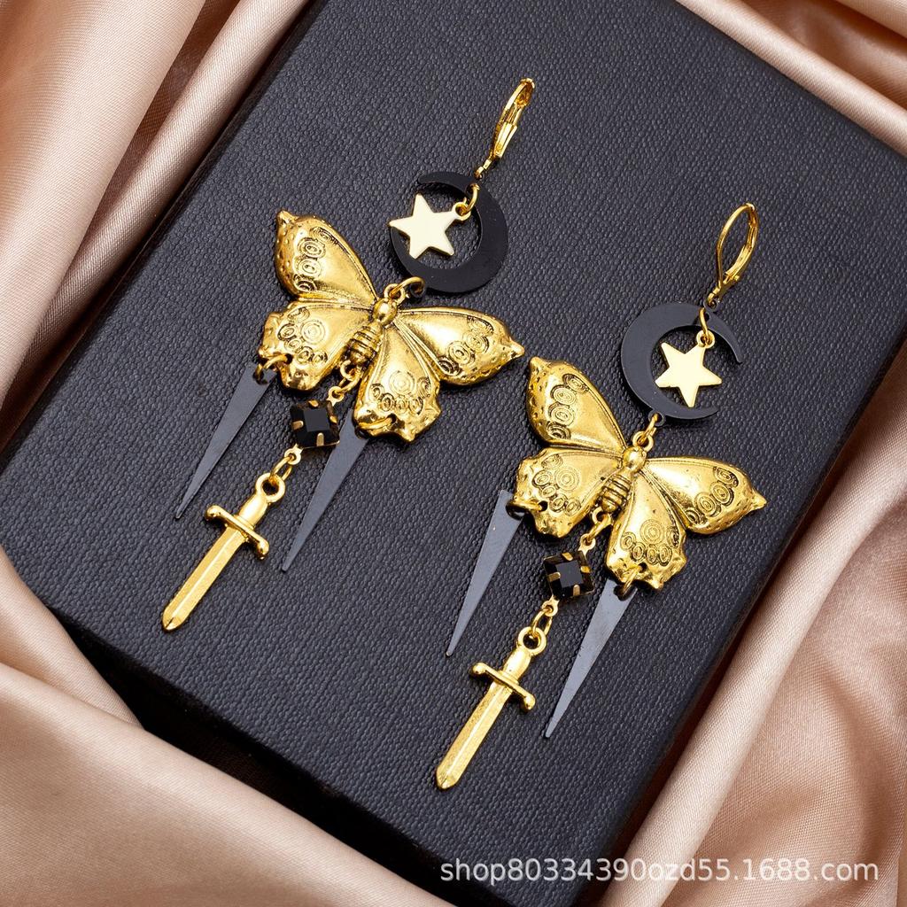 Tassel Star Moon Butterfly Alloy Earrings for Women, Vintage Personalized Gothic Jewelry Gift