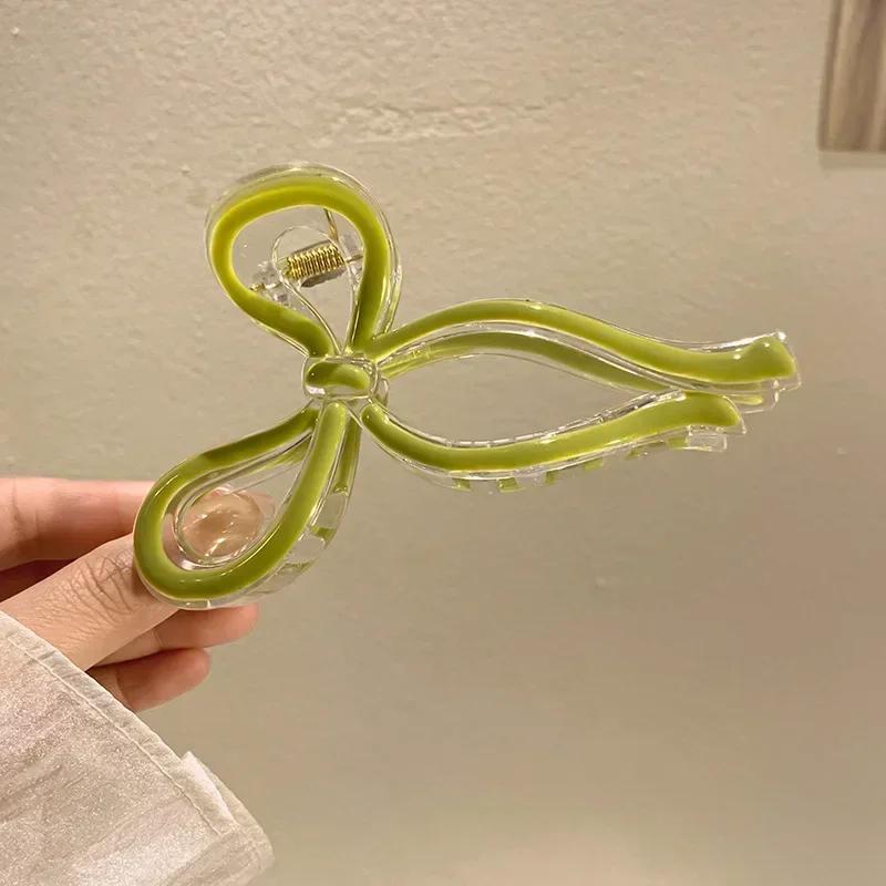 Gradient Temperament Hair Claw for Women Female Shark Clip Sweet Bow Hair Grabber Back Head Hair Clip Korean Styling Accessories