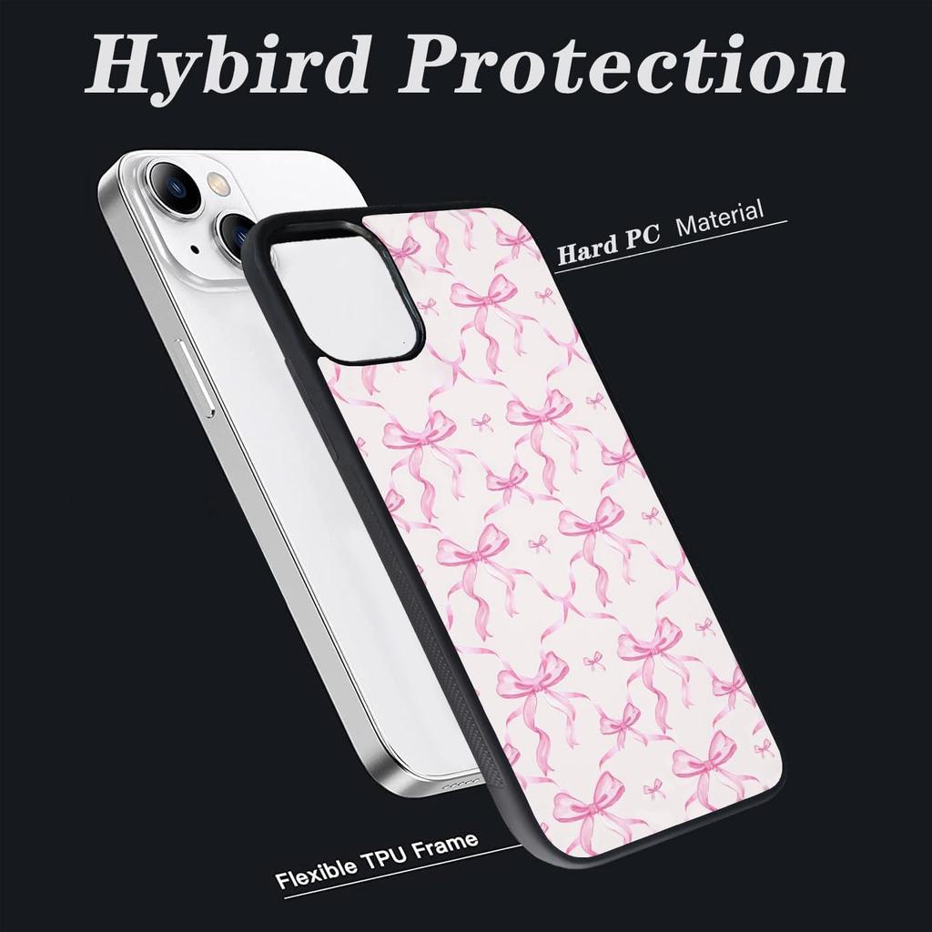 Aesthetic Pink Ribbons Bow Tie Pattern Case Compatible with iPhone 11,Pink Bows Phone Case,Custom Bow Protective Cases with Soft TPU Material for