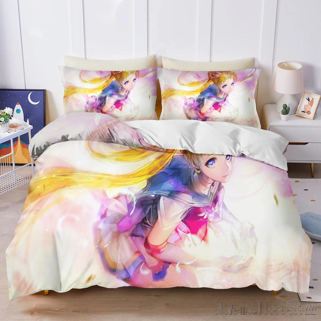 Anime S-Sailor Moon Home Love Child Duvet Cover Set HD Comforter Cover Bedclothes for Kids Bedding Sets Bedroom Decor