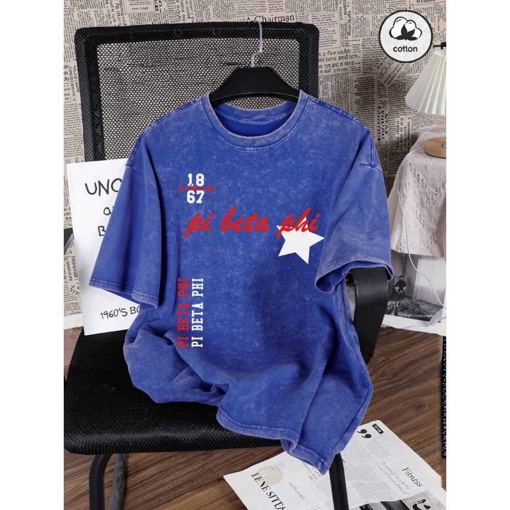 

Pi Beta Phi Letter Printed Washed T-Shirts Mens Cotton Oversized T Shirts Casual O-Neck Short Sleeve Tops Summer Clothes 3XL